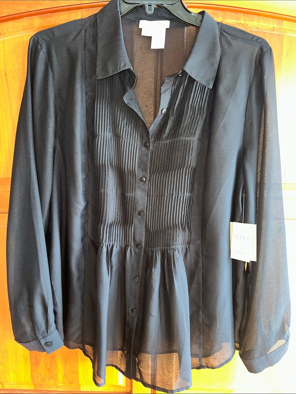 Coldwater Creek Knife-Pleated Front, Sheer Long-Sleeve Blouse, XL/18, NWT